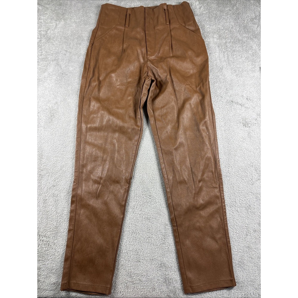 Lucy Paris Faux Leather Paperbag High Waist Ankle Pants Cognac NWT XS *READ